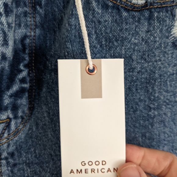 GOOD AMERICAN Good 90's Duster High Rise Jean Distressed Blue950 NEW Size 12 - Picture 9 of 11